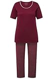 Décolleté rond Ulla Popken Femme Grandes Tailles Pyjama Deux pièces, Pantalons à Pois & T-Shirt Manches Courtes Rouge vin 42+ 821244344-42+