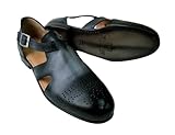 Tucci Di Lusso Mens Gray-Black Handcrafted Italian all Leather Luxury Dress Single Buckle Brogue Sandals (10, Sandals, Grey/Black)