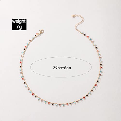 Futimely Fresh Green Beaded Choker Necklace For Women Girls,Simple Bohemia Fashion Jewelry (Gold+Colored Square Round Bead ) #TOP4