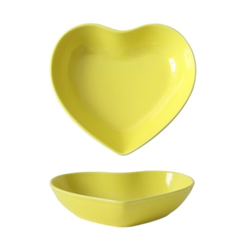 WAIT FLY Colorful Heart Shaped Ceramic Salad Bowls, Dessert Bowls, Ice Cream Bowls, Serving Bowls for Cereal Soup Snacks Appetizer-1 PCS-Yellow-6.5 Inch