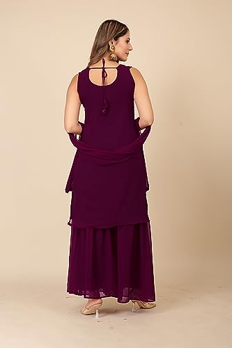 Image of TILKI Women's Embrodery Work Kurti With Sharara And Dupatta Set