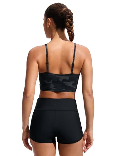 Image of CRZ YOGA V Shaped Longline Bikini Tops | Built-in Pads, A-D Cup, Cropped, Adjustable Spaghetti Straps, Swim, Bathing Suit for Women