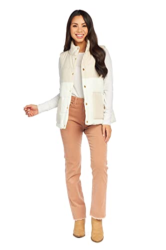 Mud Pie Gage Colorblock Womens Puffer Vest, Cream, Small #TOP1