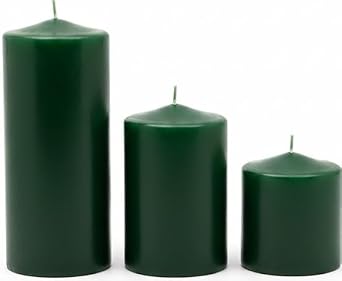 3’lü Silindir Blok Mum Seti, Koyu Yeşil Dekoratif Sütun Mumlar, İçten Yanan Fitil, 7 cm Çap, 7, 10, 15 cm Yükseklik, Ev Dekorasyonu, Masa ve Özel Gün Süsleme Mum Seti