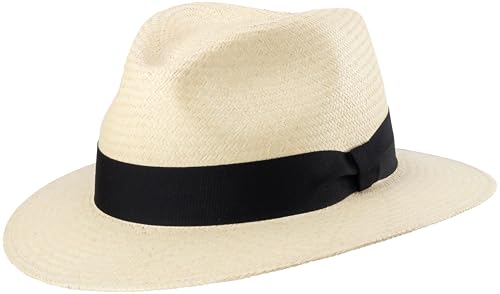 SCIPPIS Santiago Original Panama Hut Handgeflochtener Fedora Sommerhut aus 100% Paja Toquilla Leichter Sonnenhut mit Ripsband Herren & Damen (DE/NL/SE/PL Alphanumerisch XL Natur)