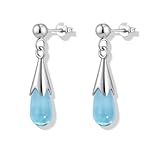 Weviway Light Blue Drop Earrings for Women - 925 Sterling Silver Teardrop Stud Dangle Earring, Elegant Aquamarine Gemstone Jewellery Gift for Her - Image 1