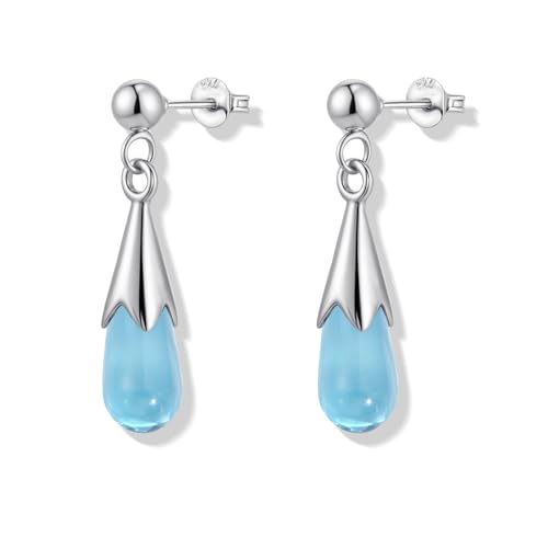Weviway Light Blue Drop Earrings for Women - 925 Sterling Silver Teardrop Stud Dangle Earring, Elegant Aquamarine Gemstone Jewellery Gift for Her