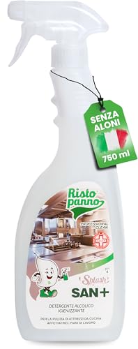 RISTOPANNO 1 PZ x 750ml Detergente Alcolico Igienizzante Superfici – Spray Multiuso Professionale Idroalcolico Pronto all’Uso - Pulizia Cucina Vetrine, Piani di Lavoro – Prodotti Pulizia - SPLASH SAN+