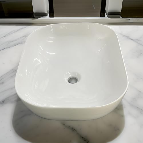 Image of SEA SHORE Wash Basin for Bathroom - Tabletop Ceramic Glossy Countertop Vessel Sink | Modern Designer Basin for Bathroom, Dining Hall & Vanity | 18 x 13 x 5.5 Inch (Dogra White)