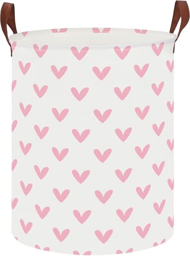 Image of 19.7 inch Pink Laundry Basket,Dirty Clothes Hamper,Waterproof Storage Bin,Room Decor(Pink Heart)