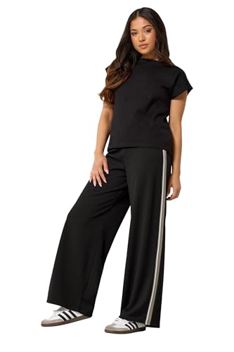 Image of PixieGirl Petite Black Side Stripe Detail Wide Leg Trousers Petite