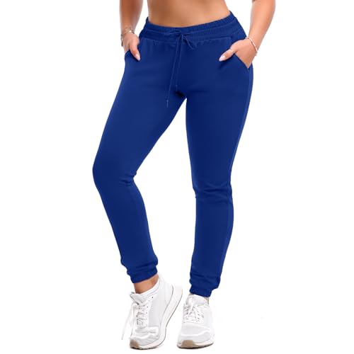 SINOPHANT Joggers for Women with Pockets Drawstring Sweatpants for Lounge Gym Yoga RoyalBlue M