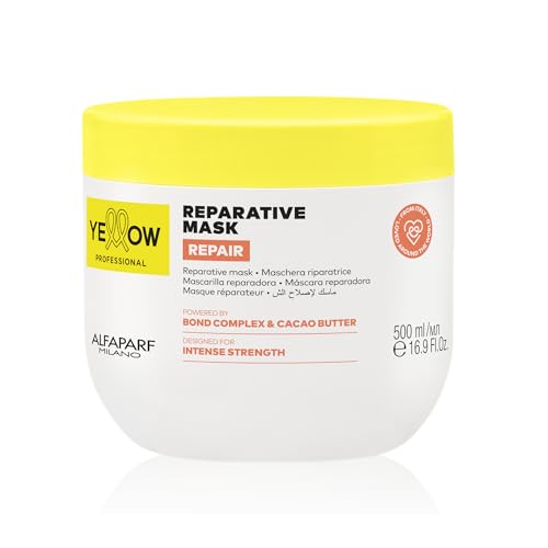 ALFAPARF MILANO Yellow Professional Repair Reparative Mask for Damaged Hair - Powered By Bond Complex & Cacao Butter - Designed For Intense Strength (16.9 fl oz / 500ml)