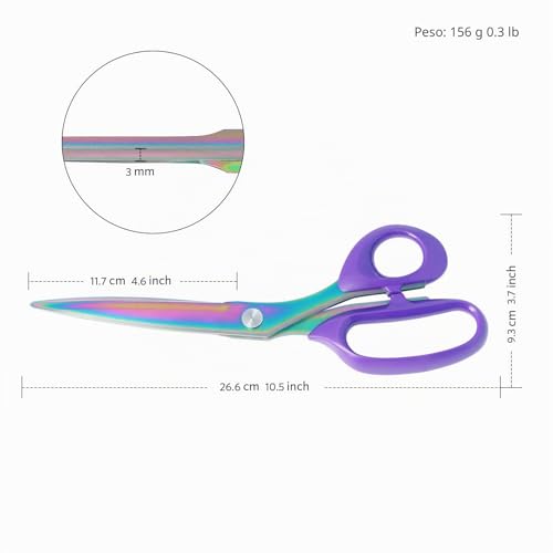 Miniatura 3 de Asdirne Tijeras De Tela, Tijeras De Corte Y Confección Con Acero Inoxidable Chapado En Titanio Resistente, Tijeras De Sastre Para Cortar Telas Y Cuero, Morado, 10 Pulgadas