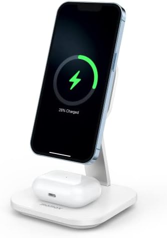 MOMAX Magsafe Charger, 20W 2 in 1 Q.Mag Pro Magnetic Wireless Charger Stand Charging Station for iPhone 15,15 Plus,15 Pro,15 Pro Max,14,14 Pro,14 Pro Max, AirPods 2,3, No AC Adapter