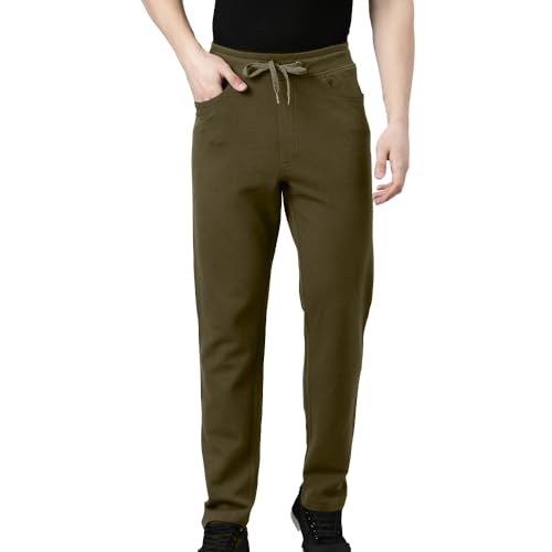 Image of F A S O Men's Cotton Track Pants - Casual Fit, Ottoman Fabric, Denim Pocket, Invisible Back Pocket, Adjustable Drawcord Waist - Gym, Workout, All-Day Comfort Lounge Joggers