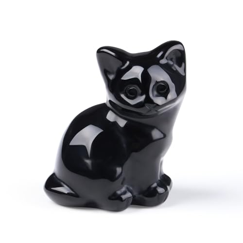 Sahoottie Katzen Deko Obsidian Katze Figur Schwarze Kristalle Steine Katzenfigur Obsidian Deko Figuren Geschenke für Katzenliebhaber Katze Geschenk Dekoration für Zuhause., 10.88 €