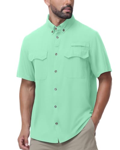 Men's Short Sleeve Fishing Shirt, UPF 50+ Button Down Sun Protection Top