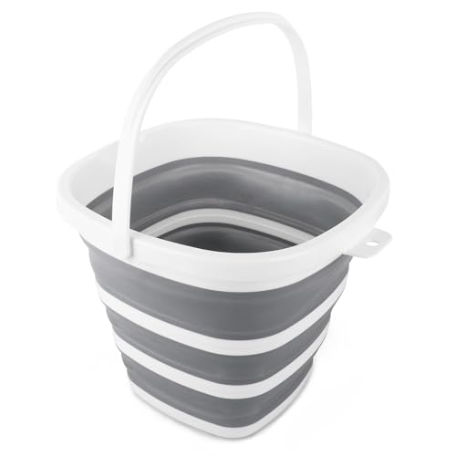 10L Collapsible Bucket for Cleaning, Portable Ice Bucket Water Pail for Space Saving, Foldable Sand Buckets with Handles for House Bathroom, Plastic Tub Sink Camping Wash Basin RV Essentials