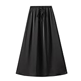 [JETSO 4U] ロングスカート レディース 半身スカート 無地 新型 ウエストゴム紐 大人エレガント フレンチスカート きれいめ オフィスの普段着 カジュアル ロング ゆったり 春夏秋冬(ブラック/free)