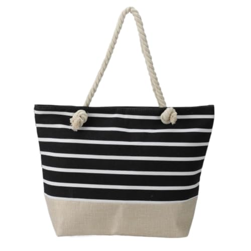 Sac de plage rayé grand sac à main voyage en toile pliable zippé