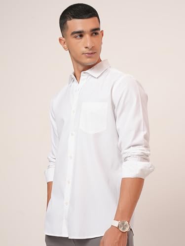 Image of Highlander Men's Slim Fit Shirts | Solid | Long Sleeves | Spread Collar | Formal Shirts | Men Shirts White