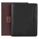 LEATHER VILLAGE Leather Portfolio Organizer - Professional Business Padfolio for Men & Women - Stylish Document Card Holder, Folio for A4/Letter Size Writing Legal Pad, Black