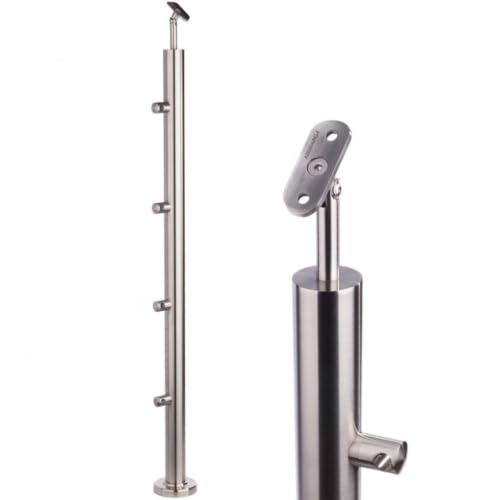 Poteau de garde-corps acier inoxydable satiné au fini poli miroir