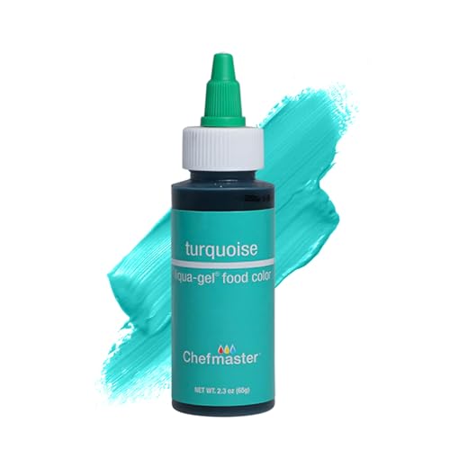 Image of Chefmaster Turquoise Liqua-Gel Food Coloring | Vibrant Color | Professional-Grade Dye for Icing, Frosting, Fondant | Baking & Decorating | Fade-Resistant | Easy-to-Use | Made in USA | 2.3 oz