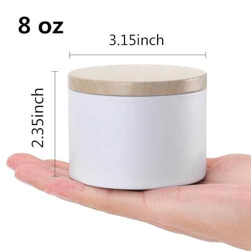 NEXBEXES 24pcs 8oz White Candle tins with Metal Wood-Grain Printing Lids. Candle Jars,Bulk Candle tins for Making Candles,Candle Making Jars (8OZ, White) - Image 3