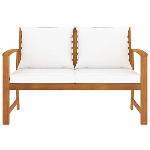 Banco de jardín de madera resistente con cojines blanco crema 4