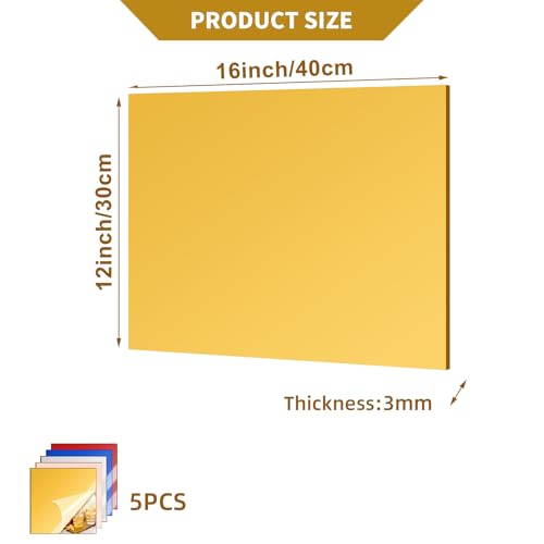 Image of 5 Pcs 12 x16 Inch Colorful Acrylic Mirror Sheet, 1 /8 Inch Thick Opaque Glossy Mirror, Plexiglass Mirror Sheets with Protective Film, Rigid Mirror Sheets for Sawing, DIY, Laser Cutting and Engraving