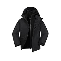 Mountain Warehouse Fell Kids 3 in 1 Jacket - Water-Resistant Triclimate Raincoat, Detachable Inner Coat & Packaway Hood - For Walking, Hiking & Outdoors Black Kids Size 3-4 Years