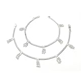 Duel On Jewel Traditional Indian Women’s Chain Anklet Payal Set with Dainty Charms, Everyday Comfort, 925 Stamped Pure Sterling Silver, 10-Inch, Perfect for Party, Dance, Wedding, Gift - Beach