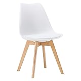 Homestyle4u Moderner Küchenstuhl Weiß – Kunststoff Sitzschale mit Holzbeinen, Scandi Esszimmerstuhl Minimalistisch & Stabil, 3147