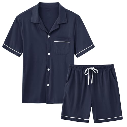 Pyjama en coton pour homme MoFiz avec chemise boutonnée et pantalon