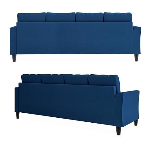 Image of Adorn India Maddox Tufted L Shape 5 Seater Sofa Chenille Sofa Set RHS (Blue) (3 Year Warranty)