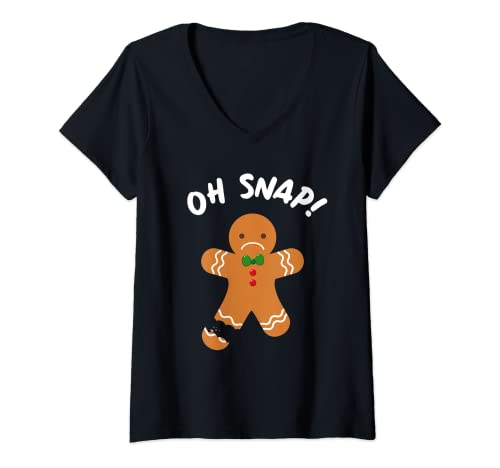 Mujer Gingerbread Man Oh Snap Divertido Galleta Hornear Navidad Camiseta Cuello V