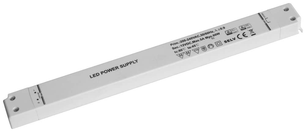 Dehner Elektronik SSL 60-12VF LED-Trafo, LED-Treiber Konstantspannung 60W 5A 12 V/DC Möbelzulassung, Überlastschutz, Überspannung