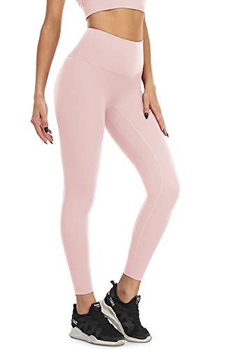 Image of icyzone Women's No Front Seam Yoga Pants, 7/8 Leggings High Waist Soft Sports Workout Leggings - 25 Inches (L, Rose Pink)