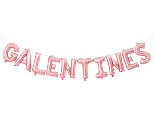 Galentines Day Decorations Rose Gold Foil Balloons Letter 16 Inches Tall Galentines Balloons Banner for Galentines Day Party Decor, Galentines Decorations for Ladies Girls Valentines Day Party Decor