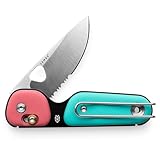 JAMES° The Redstone Folding Pocket Knife, Compact and Lightweight EDC, One-Piece Die-Stamped Chassis, and TJB Slide-Lock Design, 2.5' Stainless Steel Blade, Coral/Turqoise Grip