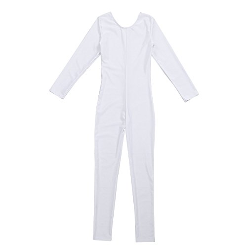 Alvivi Kid's Boys Girls Long Sleeve Unitard Jumpsuit Full Length Body Suit Metallic Gymnastics Leotard Dance wear Costumes White 5-6