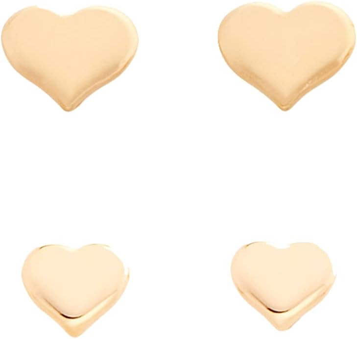 Rommanel 18K Gold Plated Earring Studs | Two Pairs of Charming, Heart-Shaped Earrings Made of Gold-Plated | Unique, Feminine, & Loving Jewelry for Women