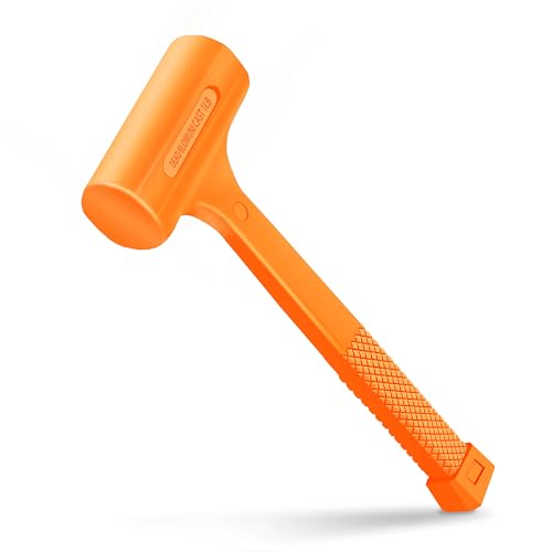 YIYITOOLS 1LB Dead Blow Hammer Heavy Duty Unibody Molded Dead-Blow with Steel Ball Shot Filled Head Ergonomic Checkered Grip Spark and Rebound Resistant Orange Ideal for DIY Automotive