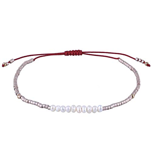 KELITCH Pulsera de hilo de perlas naturales pulsera de cuentas Miyuki pulseras apilables para parejas pulseras ajustables