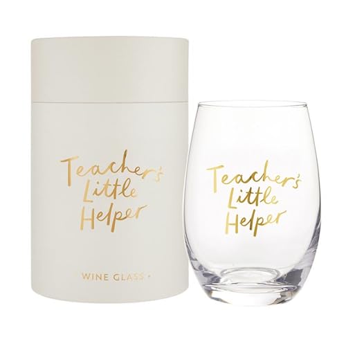 Santa Barbara Design Studio Gift Boxed Wine Glasses Gold Foil Stemless Wine Glass, 17-Ounce, Teacher's Little Helper