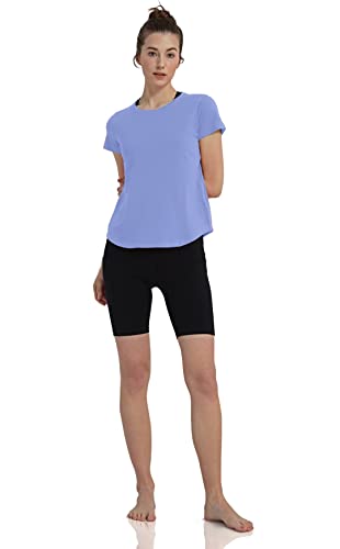 Lulucheri Women's Workout T-Shirt Short Sleeve Lightweight Crew Neck Shirts Yoga Running Exercise Athletic Tee Top (Small, Pale Iris) #TOP1