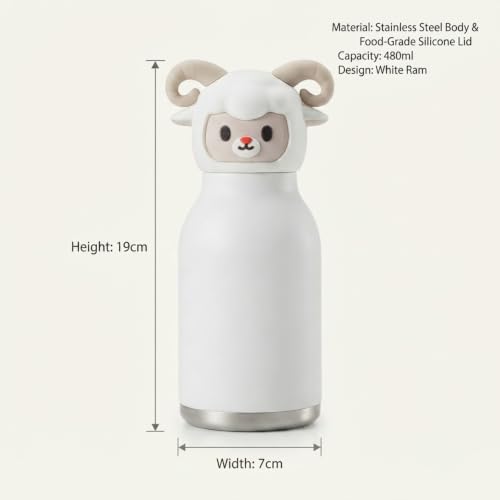 Image of JOUET Cute Sheep Kids Water Bottle 280ml, Stainless Steel Leakproof Drinking Bottle for School, Travel, Sports & Daily Use