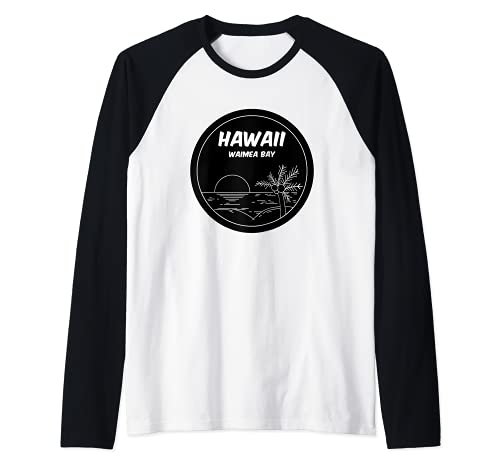 Hawaii Aloha Beach Surf Waimea Bay souvenir holiday vacation Camiseta Manga Raglan